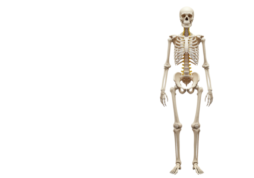 Isolated human skeleton showing structure for medical research with full bone structure
