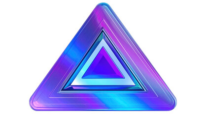 Multilayered triangle with holographic gradient, illuminated with neon blues, pinks, and purples on a dark backdrop