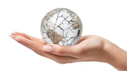 Hand Holding Broken Earth Globe - Environmental Crisis Concept
