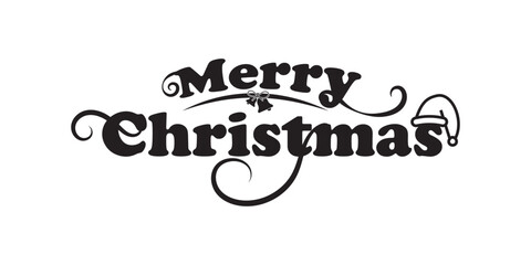 Merry Christmas Handwritten Calligraphy Lettering with Festive Style. Modern black Christmas Calligraphy Typography for Winter Celebration. Merry Christmas Calligraphy Design on White Background. 