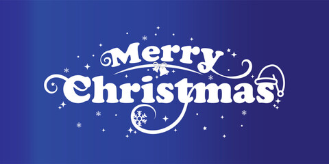 Merry Christmas white Calligraphy Lettering on Blue Background. Merry Christmas Typography Design with Snowflakes and Winter Elements. Christmas Lettering Artwork with Elegant Blue Theme. 