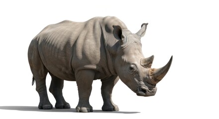 Grey rhino standing on white