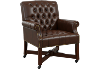 Isolated brown leather tufted office chair on casters, comfortable executive furniture