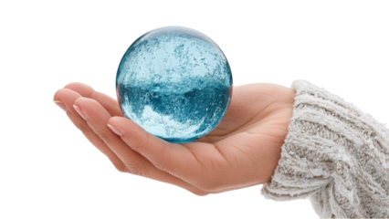 Crystal Ball in Hand: Fortune Telling, Magic, Mystical Concept on White