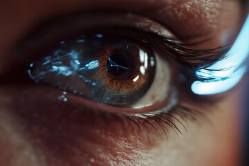 Closeup of eye with digital reflection