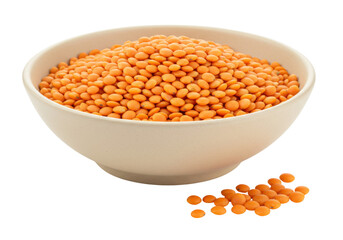 Isolated bowl of red lentils, healthy food, legume ingredient, nutritious and protein rich