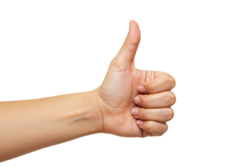 Isolated hand making a thumbs-up gesture, positive feedback and approval sign, close-up
