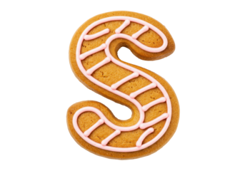Isolated gingerbread letter S cookie with frosting decoration for holiday season gift