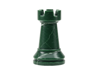 Isolated green chess rook piece, dark stone material, beautiful detail, polished stone surface