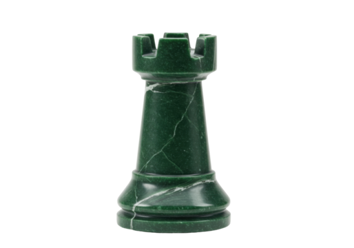 Isolated green chess rook piece, dark stone material, beautiful detail, polished stone surface