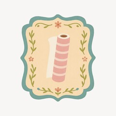 Vintage floral wallpaper roll illustration.