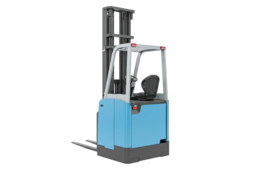 Isolated modern forklift truck without driver for industrial use on construction sites
