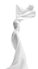 Flowing White Fabric on Pole in Studio Shot Graceful Movement Clean Aesthetic Minimalist Design Purity Symbolism