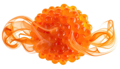 Spherical mass of orange spheres surrounded by smoke-like tendrils, all set against a transparent background