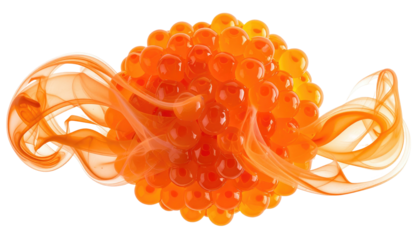 Spherical mass of orange spheres surrounded by smoke-like tendrils, all set against a transparent background