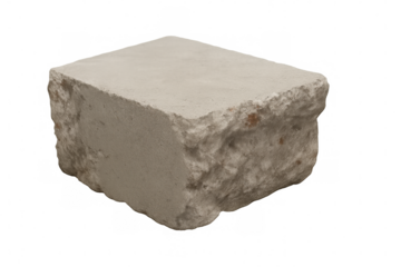 Concrete block studio shot on transparent background, showing rough texture and solid construction material