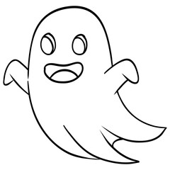 Cute ghost black and white doodle illustration