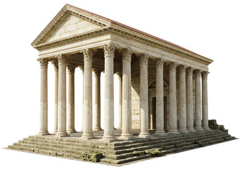 Naklejka premium Isolated Roman temple in side view with large columns and steps leading to the entrance