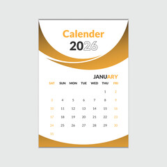 Elegant 2026 Wall Calendar Design Template in Gold and White Theme