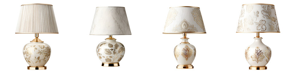 Set of Elegant Table Lamps on White Background