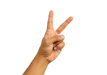 Isolated hand making peace sign gesture with two fingers up, human body language