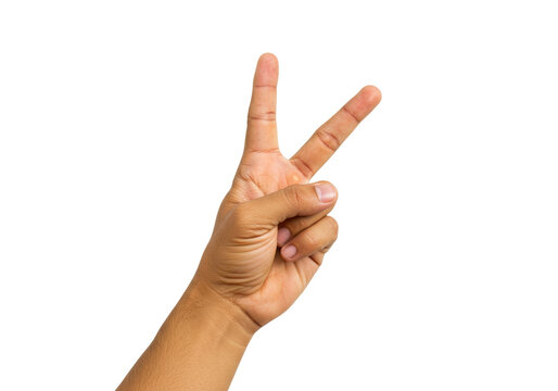 Isolated hand making peace sign gesture with two fingers up, human body language