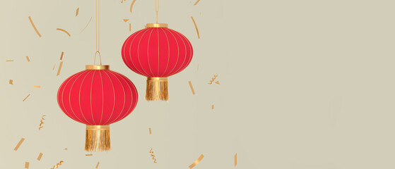 Red and gold chinese lanterns celebrating new year