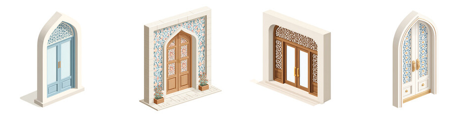 Isometric Middle Eastern Door Collection: Four Architectural Designs