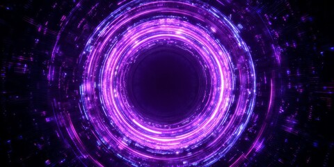 Obraz premium Glowing purple and pink light tunnel with digital particles.