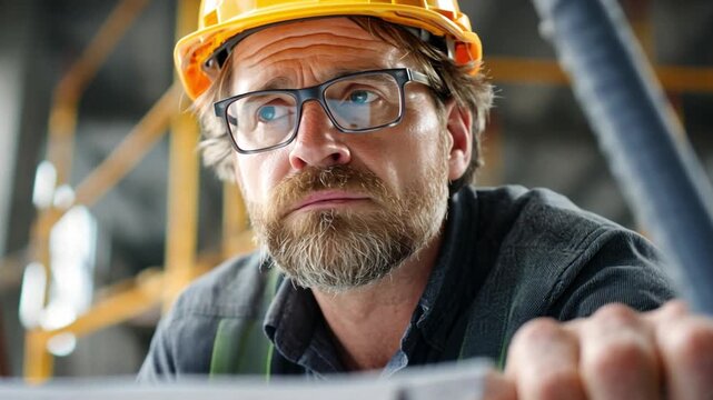 Building contractor reviewing a structural plan for a new building - activity, a scene of construction work.