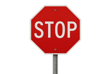 Stop sign standing on transparent background providing traffic warning and road regulation concept