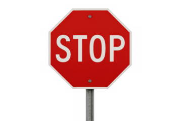 Stop sign standing on transparent background providing traffic warning and road regulation concept