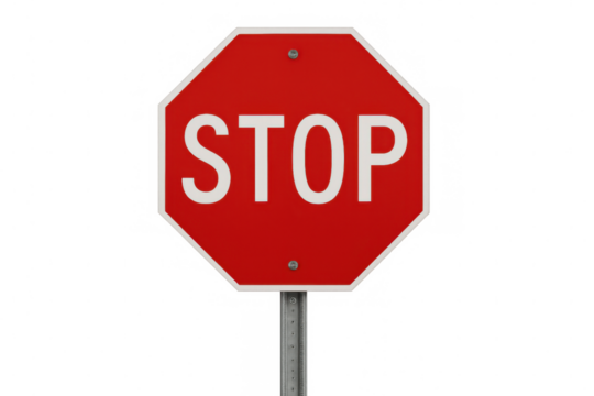 Stop sign standing on transparent background providing traffic warning and road regulation concept