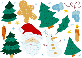 Set of winter illustrations in hand drawing style