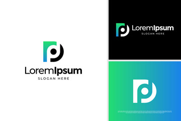 Geometric letter D concept logo design template with people icon
