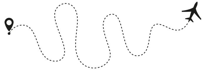 Airplane journey flight trace PNG. Dotted line travel route path vector illustration