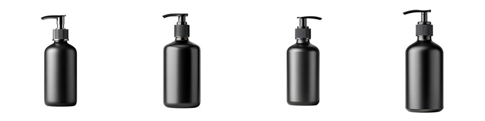 Set of Black Pump Bottle Mockups on White Background