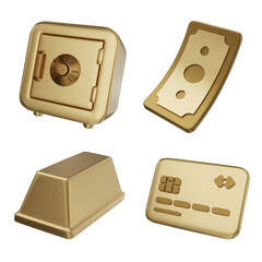 cartoon style gold color finance 3D icon Set