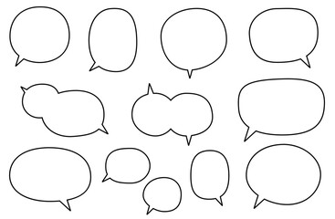 Hand-drawn speech bubble set – soft comic style on black background
