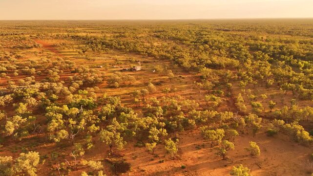 An isolated outback home set against thousands of red-dirt acres in outback Australia.