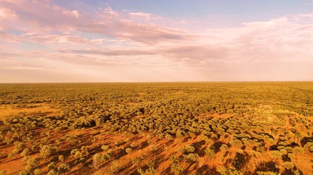 Panning across the desolate red-earth outback in Australia.