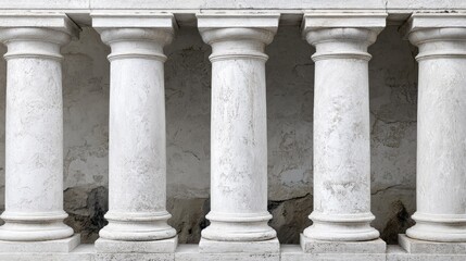 Fototapeta premium Row of classical columns against a weathered wall.