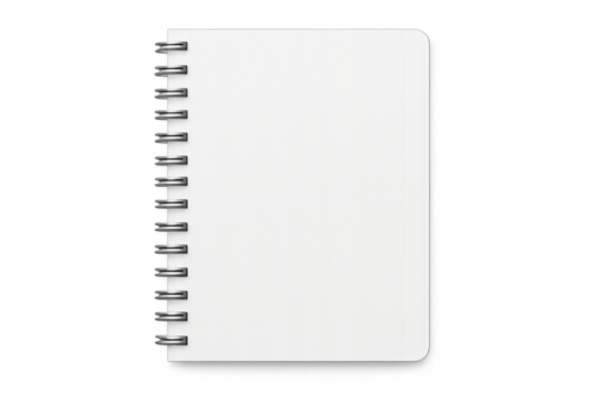Blank spiral notebook mockup with transparent background