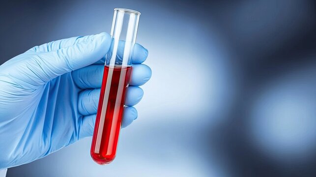 A healthcare professional examines a test tube filled with red liquid to support coronavirus neutralization efforts in a laboratory setting - Powered by Adobe
