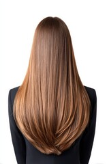 Naklejka premium Long Smooth Brown Hair on Woman in Black Suit from Back View