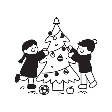 kids decorating christmas tree clip art preview