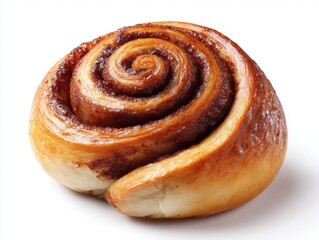 Fototapeta premium Cinnamon roll close up on white background studio shot delicious pastry sweet treat breakfast food baked good