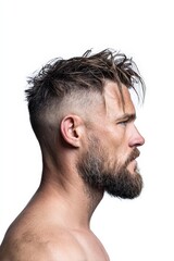 Obraz premium Profile of a Stylish Man with Messy Hair and Full Beard