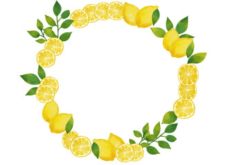 水彩風 レモンのリーフフレーム Winter Fruits Series:Watercolor lemon leaf frame