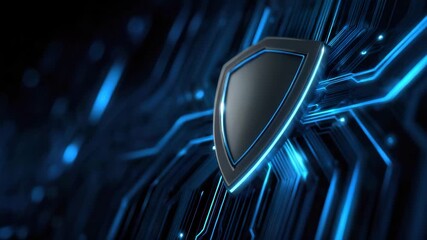 Cybersecurity shield glowing on blue circuit board with digital protection and data security, symbolizing advanced technology and secure network systems in futuristic environment - Powered by Adobe